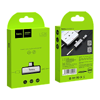 Переходник AUX HOCO LS26 Jack 3.5mm (f)-Type-C (m)/Type-C (f) пластик серебряный (1/31/310)