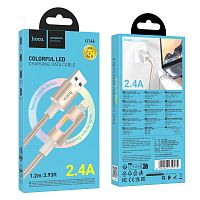 Кабель HOCO U144 USB (m)-Lightning (m) 1.2м 2.4A нейлон подсветка золотой (1/22/220)