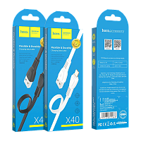 Кабель HOCO X40 USB (m)-Lightning (m) 1м 2.4A TPE черный (1/33/330)