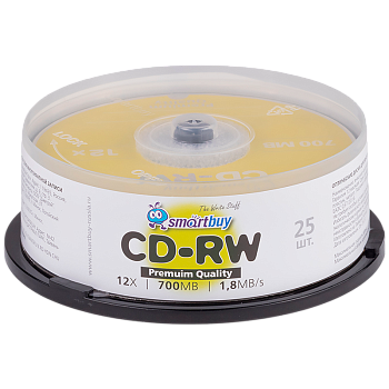 Диск CD-RW Smartbuy 700MB 4-12x 25шт. cake box (25/250)