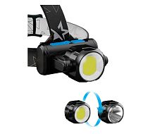 Фонарь налобный Космос H5W 5W ХРЕ+COB от аккумулятора черный (1/20/120)
