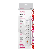 Сетевой фильтр Defender DFS 145 4р.С/З 16A 5.0м 2USB+Type-C 380 Дж белый (1/20)