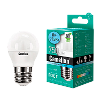 Лампа светодиодная Camelion G45 E27 8W 4500К 170-265V шар матовая (1/10/100)
