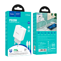 Сетевое З/У HOCO C104A 1USB/Type-C 3.0A 20W QC3.0 с кабелем Type-C-Lightning белый (1/13/130)