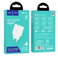 Сетевое З/У HOCO C80A Plus 1USB+1Type-C 3.0A 20W PD,QC белый (1/13/130)