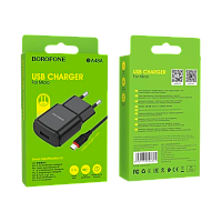 Сетевое З/У Borofone BA48A 1USB 2.1A с кабелем microUSB черный (1/44/176)