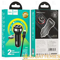 Автомобильное З/У HOCO Z40 2USB 2.4A с кабелем Lightning черный (1/12/120) 