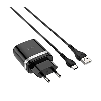 Сетевое З/У HOCO C12Q 1USB 3.0A QC3.0 с кабелем Type-C черный (1/10/100)