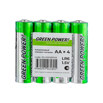 Батарейка GREEN POWERlab LR6 AA SH4 Щелочная 1.5V (4/40/1000)