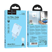 Сетевое З/У HOCO C142A 1USB+1Type-C 20W PD,QC с кабелем Type-C-Lightning голубой (1/19/190)