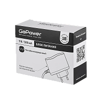 Блок питания GoPower 500mA 9V 5,5x2,5/12мм нестабилизированный отрицательная полярность (1/100)