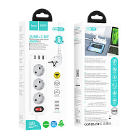 Разветвитель HOCO NS2 3р.С/З 16A 3USB белый (1/33)