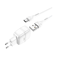 Сетевое З/У HOCO C77A 2USB 2.4A с кабелем Type-C белый (1/12/120)