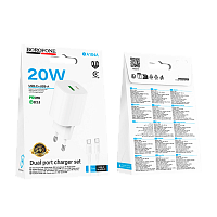 Сетевое З/У Borofone BA104A 1USB+1Type-C 20W QC3.0 с кабелем Type-C/Type-C белый (1/20/120)