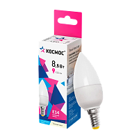Лампа светодиодная Космос CN E14 8.5W 3000К 220V свеча матовая (1/10/80)