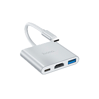 USB-Хаб HOCO HB14 1USB/Type-C/HDMI Type-C (m) USB3.0 серебряный (1/18/180) 