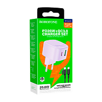 Сетевое З/У Borofone BAS22A 1USB/Type-C 3.0A 20W с кабелем Type-C/Type-C фиолетовый (1/36/144)