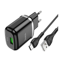 Сетевое З/У HOCO N3 1USB 3.0A 18W QC3.0 с кабелем Type-C черный (1/12/120)