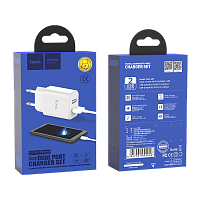 Сетевое З/У HOCO C62A 2USB 2.1A умная зарядка (IC) с кабелем Type-C белый (1/21/126)