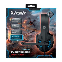 Наушники полноразмерные Defender G-390 Warhead с микр. игровые LED черный синий (1/20) 