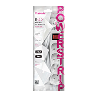 Удлинитель Defender S430 4р.С/З 10A 3.0м с выкл. ПВС 3x1мм² белый (1/30)