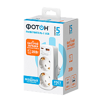 Разветвитель Фотон AM 16-2E-USB/A1C1-QC 2р.С/З 16A PD,QC белый (1/6/72)