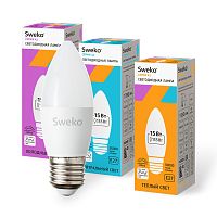 Лампа светодиодная Sweko C35 E27 15W 6500К 230V свеча (1/5/100)