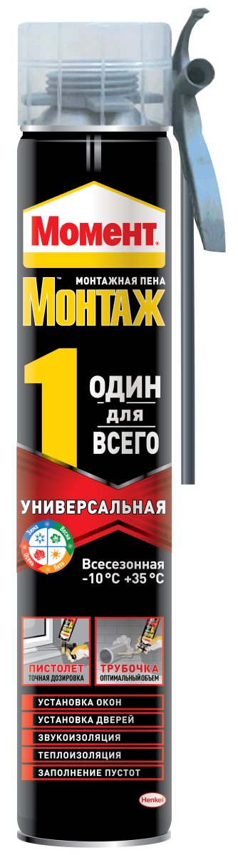 Монтажная пена Момент МОНТАЖ ОДИН ДЛЯ ВСЕГО универсальная 750мл (1/16)