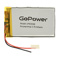 Аккумулятор Li-Pol GoPower LP403048 PK1 3.7V 560mAh с/з (1/10) 