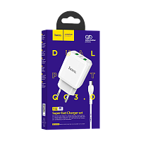 Сетевое З/У HOCO N6 2USB 3.0A QC3.0 с кабелем Type-C белый (1/12/120) 