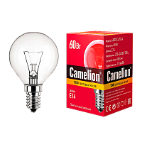 Лампа накаливания Camelion E14 60W 220V шар прозрачная (1/100)