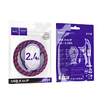 Кабель HOCO X116 USB (m)-Lightning (m) 1м 2.4A нейлон фиолетовый (1/68/680)