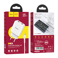Сетевое З/У HOCO N7 2USB 2.1A с кабелем microUSB белый (1/20/120)