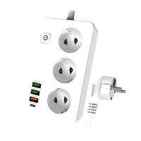 Сетевой фильтр Live Power LP SF301 3р.С/З 10A 2.0м 3USB A+C Gan 45W с выкл. белый (1/30)