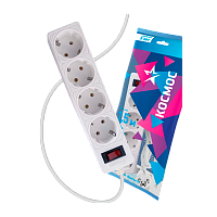 Удлинитель Космос 4р.С/З 10A 1.5м с выкл. ПВС 3х0.75мм² IP20 белый (1/30)