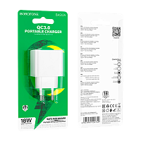Сетевое З/У Borofone BAS12A 1USB 3.0A 18W QC3.0 белый (1/76/304)