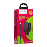 Сетевое З/У HOCO C77A 2USB 2.4A с кабелем microUSB черный (1/12/120)