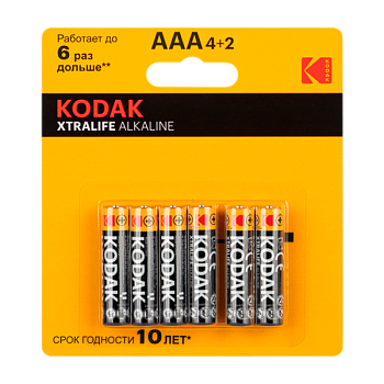 Батарейка Kodak XTRALIFE LR03 AAA BL4+2 Alkaline 1.5V (6/72/288)