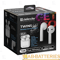 Наушники вставные Defender Twins 637 bluetooth 5.0 с микр. белый (1/40) 