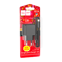 Сетевое З/У HOCO CS11A 1USB 2.1A с кабелем Lightning черный (1/28/168)
