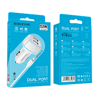 Автомобильное З/У Borofone BZ14 2USB 2.4A с кабелем Lightning белый (1/44/176)