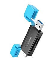 Картридер Borofone DH9 USB3.0 SD USB (m)/Type-C черный голубой (1/25/200) 