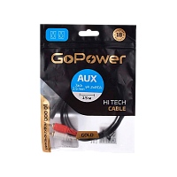 Кабель AUX GoPower Jack 3.5mm (m)-2xRCA (m) 1.5м ПВХ черный Premium Zip-Lock c подвесом (1/200)