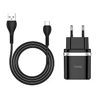 Сетевое З/У HOCO C12Q 1USB 3.0A QC3.0 с кабелем microUSB черный (1/10/100)