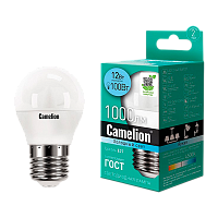 Лампа светодиодная Camelion G45 E27 12W 4500К 170-265V шар матовая (1/10/100)
