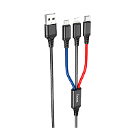 Кабель HOCO X76 USB (m)-Lightning/Type-C/microUSB (m) 1м 2.0A нейлон черный (1/31/310)