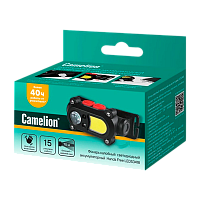 Фонарь налобный Camelion LED53418 3W 2LED от аккумулятора сенс. microUSB 15 реж. серый (1/10/100)