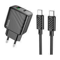 Сетевое З/У HOCO CS23A Sunligh 1USB+1Type-C 30W PD,QC,FCP,AFC с кабелем Type-C черный (1/32/192) 