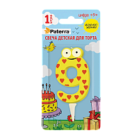 Свеча детская для торта, цифра 9, 1 шт. в упаковке, PATERRA (1/24)