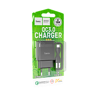 Сетевое З/У HOCO C72Q 1USB 2.4A 18W QC3.0 с кабелем Type-C черный (1/30/180) 